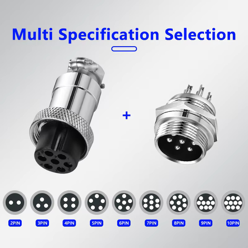 5er Set GX16 Luftfahrt Stecker Set mit Buchse, kreisförmige Panel Mount Stecker für 2 bis 10 Pin, Farbe: Silber - Bild 2