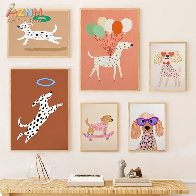 Moderne Wandkunst von Kayou mit farbenfrohem Pudel und Sonnenbrille als Kinderzimmerdekoration auf Leinwand, Mehrfarbig - Bild 1