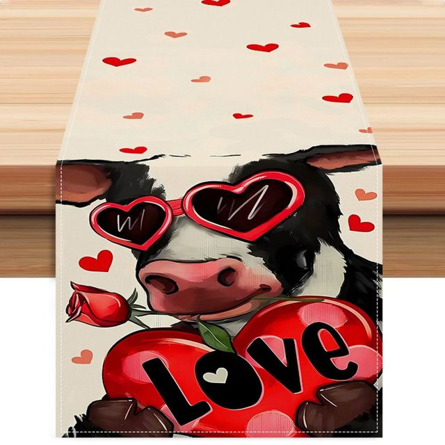 JIT Tischläufer Love Cow Heart mit Herz-Motiv aus Polyester, Mehrfarbig - Bild 1