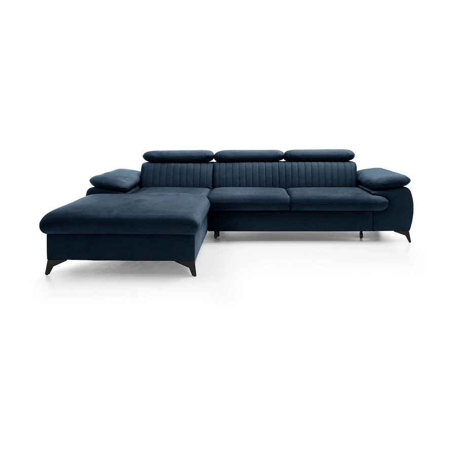 Vente-unique Schlafsofa Samara in Marineblau mit Samtbezug und L-Form, Breite: 280 cm - Bild 2