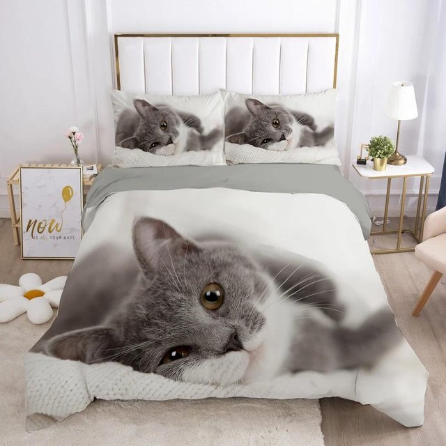 Bettwäscheset mit Katzen-Print aus Polyester für Kinder und Teenager mit Reißverschluss, B/H: 135 x 200 cm - Bild 1