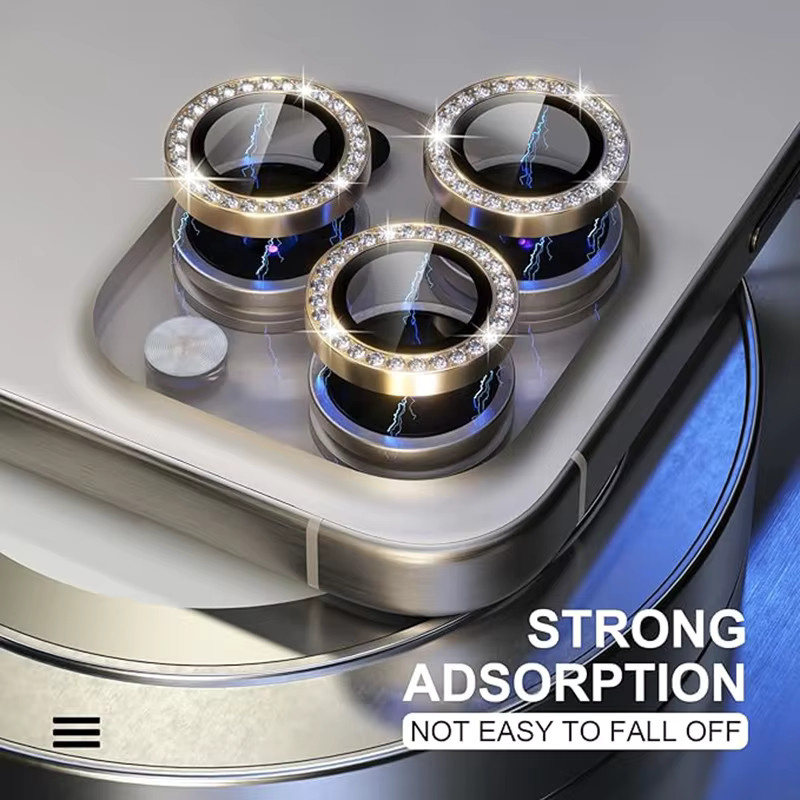 3er-Set Diamant-Kameraobjektivschutz für iPhone 17 Pro Max und iPhone 16 Pro Max aus Metall in Schwarz - Bild 2