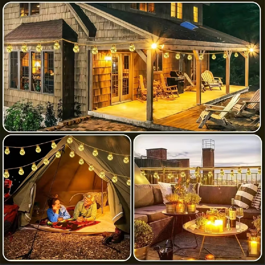 WELPUR Solarbetriebene Lichterkette mit Glaskugeln und Hanfseil in Braun und Transparent, Warmweißes Licht für Garten, Terrasse und Party - Bild 6