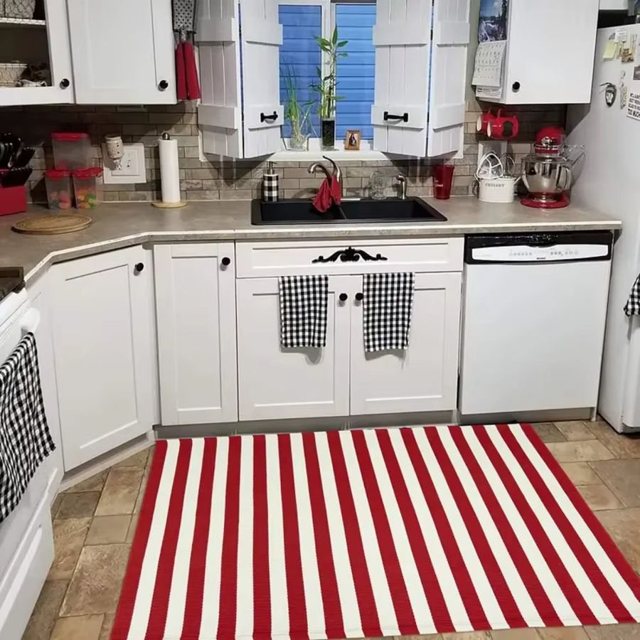 VIKAMA Weihnachts-Außenteppich mit roten und weißen Streifen, rechteckige Willkommens-Fußmatte für die Veranda, B/B/H: 60,0 x 40,0 cm - Bild 6