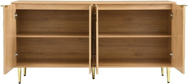 okwish Sideboard Modern in Natur mit 2 Schubladen und 4 Türen, B/T/H: 160 x 40 x 82 cm - Bild 1