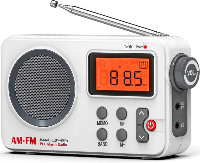 Tragbares AM/FM-Stereoradio von Honor Electronics mit LCD-Display, Wecker und USB-C-Anschluss in Weiß - Bild 1