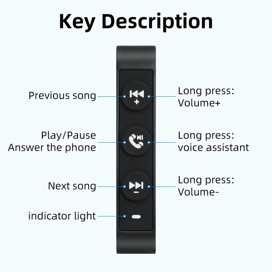 RYSJM Kabellose Bluetooth Fernbedienung für Musikwiedergabe in Schwarz für iOS und Android sowie Auto, Motorrad und Fahrrad - Bild 3