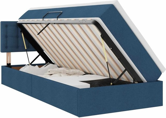 vidaXL Aufbewahrungsbett mit Matratze in Blau, modernes Polsterbett mit Lift-up-Funktion, B/T/H: 100 x 203 x 78 cm - Bild 1
