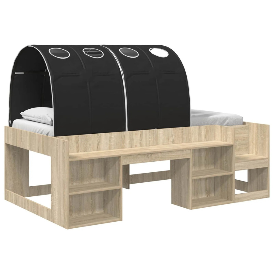 vidaXL Bettgestell mit Tunnel und Regal, 3-teilig, Sonoma Eiche und Schwarz, B/T/H: 90 x 190 x 118,5 cm - Bild 2