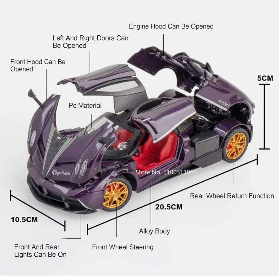 MAKEDA Huayra Revuelto Sportwagen, Modell Spielzeug, 1:24, Metall, mit Licht und Sound - Bild 2