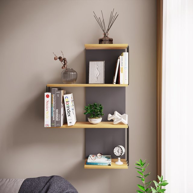 VCM Modernes Hängeregal Dolira L aus Holz in Braun, Wandregal für Wohnzimmer, Büro und Flur, B: 98 cm, H: 68 cm, T: 19 cm - Bild 1