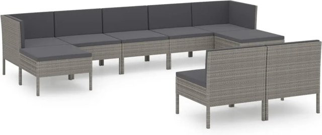 vidaXL 9-tlg Garten-Lounge-Set aus Poly Rattan in Grau und Anthrazit mit Auflagen und Ottoman in U-Form - Bild 1