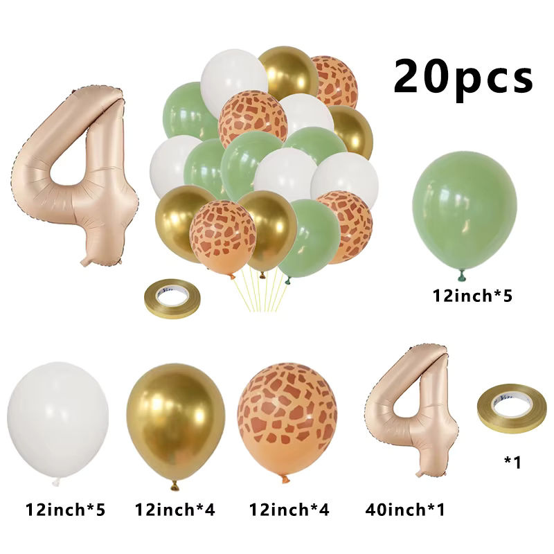 20er Set Dschungel Tier Party Dekoration mit Salbei Grün und Karamell Folienballons Zahlen 0-9 für Geburtstag und Baby Shower von LQVYI - Bild 3