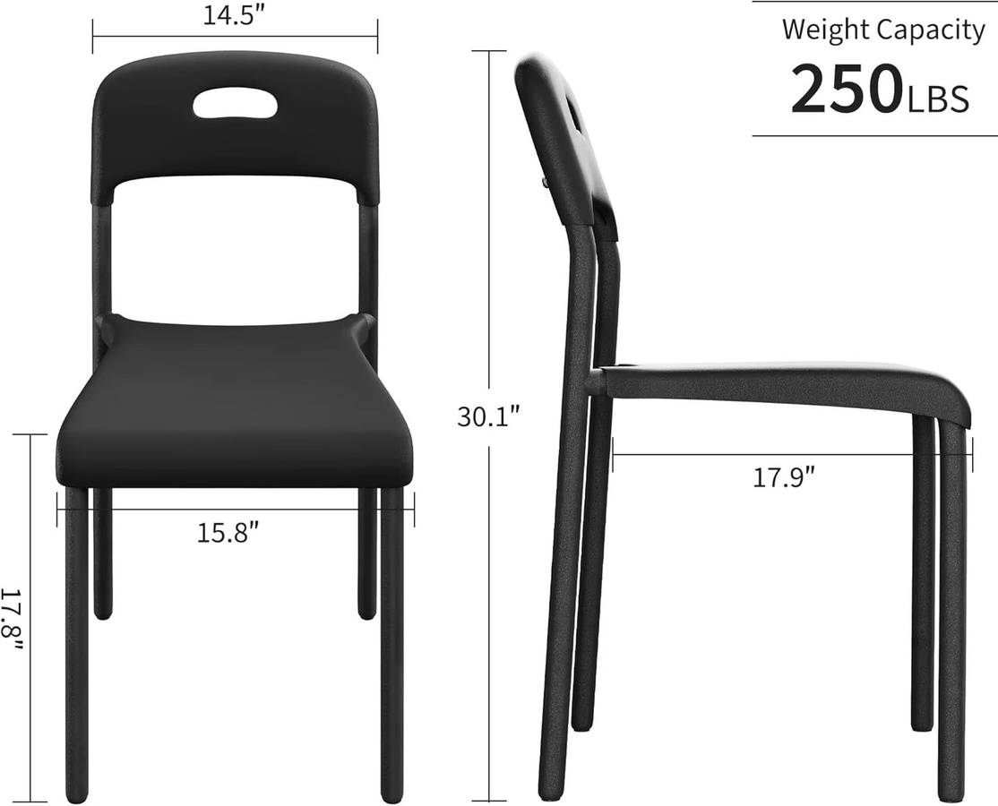 Garvee 4-teiliges stapelbares Sitzsystem aus Metall in Schwarz, modernes ergonomisches Stuhlset für Küche, Esszimmer, Büro und Wohnzimmer - Bild 2