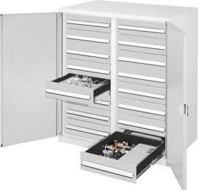 Kappes Schwerlastbeistellschrank Mod. 72 in Grau mit Doppelwandtüren, Regalböden, Schubladen und Schloss - Bild 1