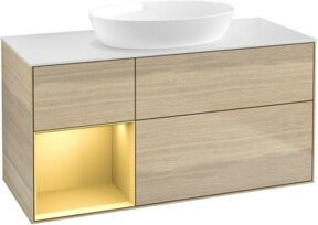 V&B Waschtischunterschrank Finion mit Wandbeleuchtung, Farbe Weiß und Eiche lackiert, Breite: 120 cm, Tiefe: 50,1 cm, Höhe: 50,1 cm - Bild 1