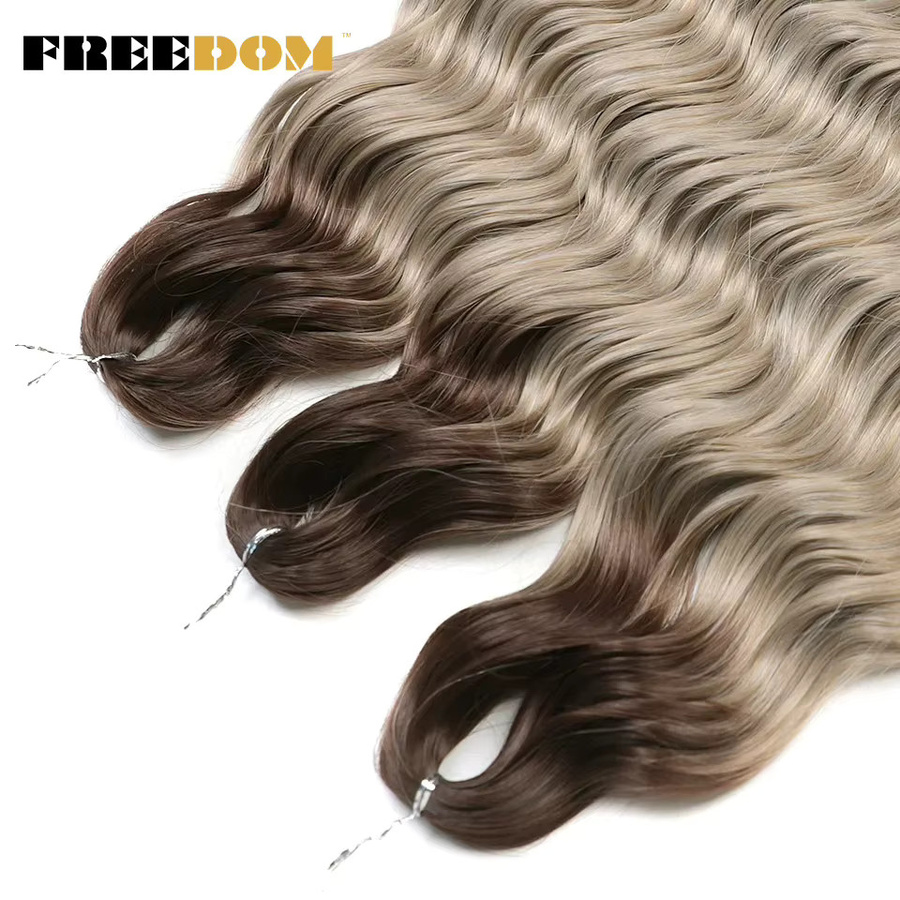 FREEDOM Synthetische Flechthaarverlängerungen, Wasserwellen-Zopfhaar, Ombre-Blond, Braun, 61 cm - Bild 2