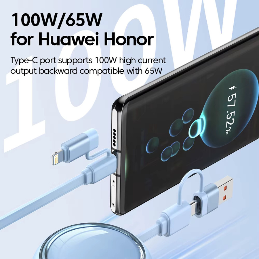 OIITH Einziehbares USB-A auf USB-C Datenkabel mit 100W Schnellladefunktion in Schwarz - Bild 2