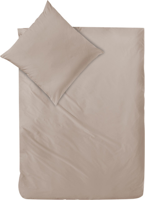 Decoper Mako-Satin Bettwäsche-Set aus 100% Baumwolle in Taupe mit Bettdeckenbezug und Kopfkissen, B/H: 135 x 200 cm, 80 x 80 cm - Bild 1