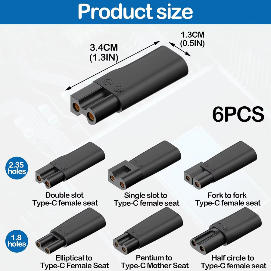 Brangdy 6-teiliges USB-C Ersatz-Ladegerät Set in Schwarz für Haarschneidemaschinen, Bartschneidemaschinen, Rasierer und Schreibtischlampen - Bild 4