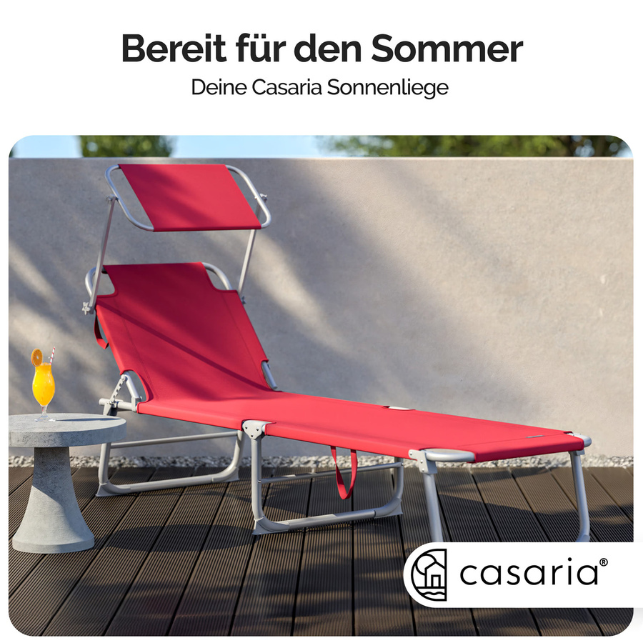 CASARIA Gartenliege Hawaii 2er-Set Rot mit Sonnendach aus Polyester und Stahl, B/T/H: 190 x 60 x 30 cm - Bild 2