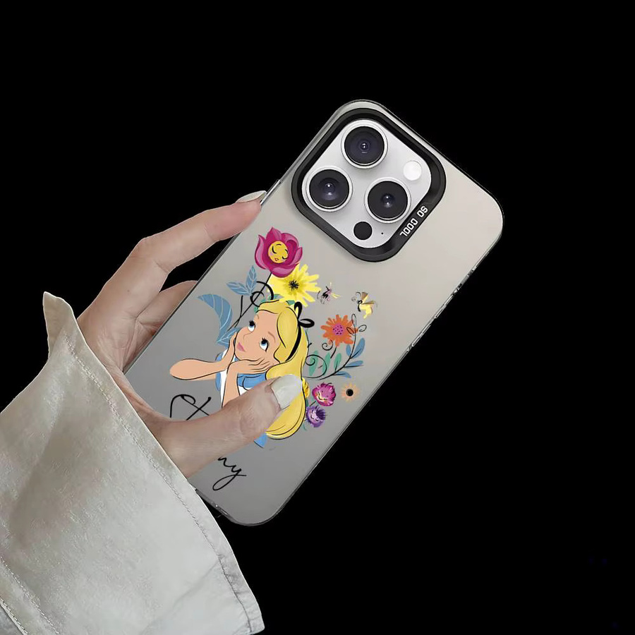 A-Alice im Wunderland Prinzessin Handyhülle für iPhone 11 bis 17 Pro Max Plus, Stoßfeste Rückseite in Silber - Bild 6