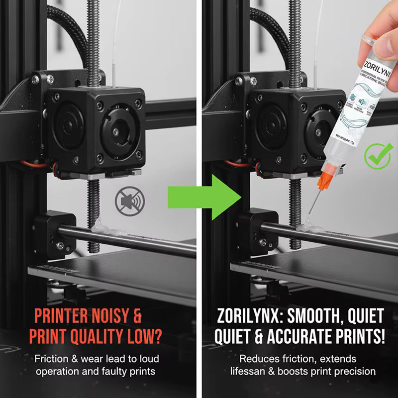 ZORILYNX Professionelles 3D-Drucker-Fett für geräuscharmen Betrieb, 10g Wartungsöl mit Nadelspitze für Linearschienen - Bild 4