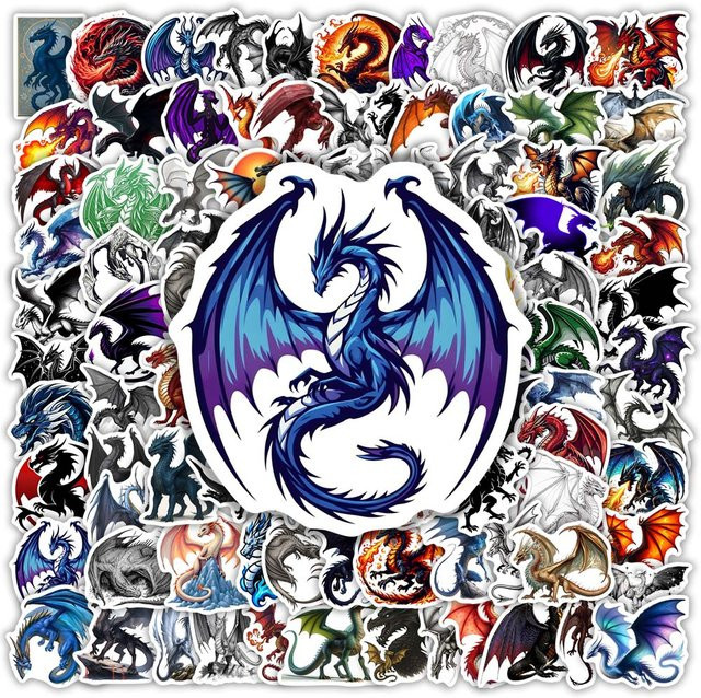 Wasserfester Fantasy Dragon Vinyl Aufkleber in Multicolour für Scrapbook, Tagebuch und Laptop - Bild 1