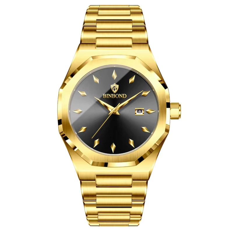 BINBOND Armbanduhr, Quarz, Edelstahl, Gold, rautenförmiges Zifferblatt, Datum, Unisex - Bild 6