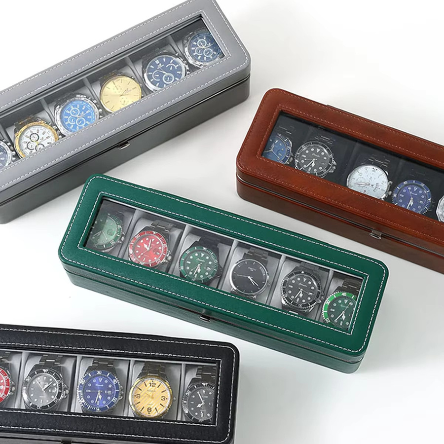 FancyWrist Uhrenbox aus PU-Leder mit 6 Slots und abnehmbaren Kissen zur Aufbewahrung von Uhren und Schmuck - Bild 3