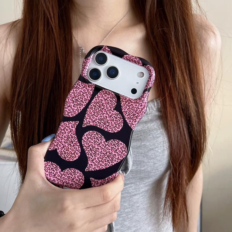 Stoßfeste 2-in-1 iPhone Hülle mit Leopardenmuster und Herz-Design in Pink für iPhone Pro Max Modelle - Bild 2