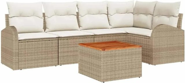 vidaXL Garten-Sofa-Set 6-teilig aus Polyrattan in Beige mit Polsterung und Stauraumfunktion - Bild 1