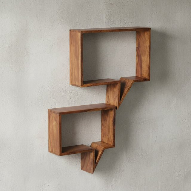 KADIMA DESIGN Wandregal Set NAKO aus Massivholz Sheesham in Braun mit Sprechblasen Design und Zeitungsablage - Bild 1
