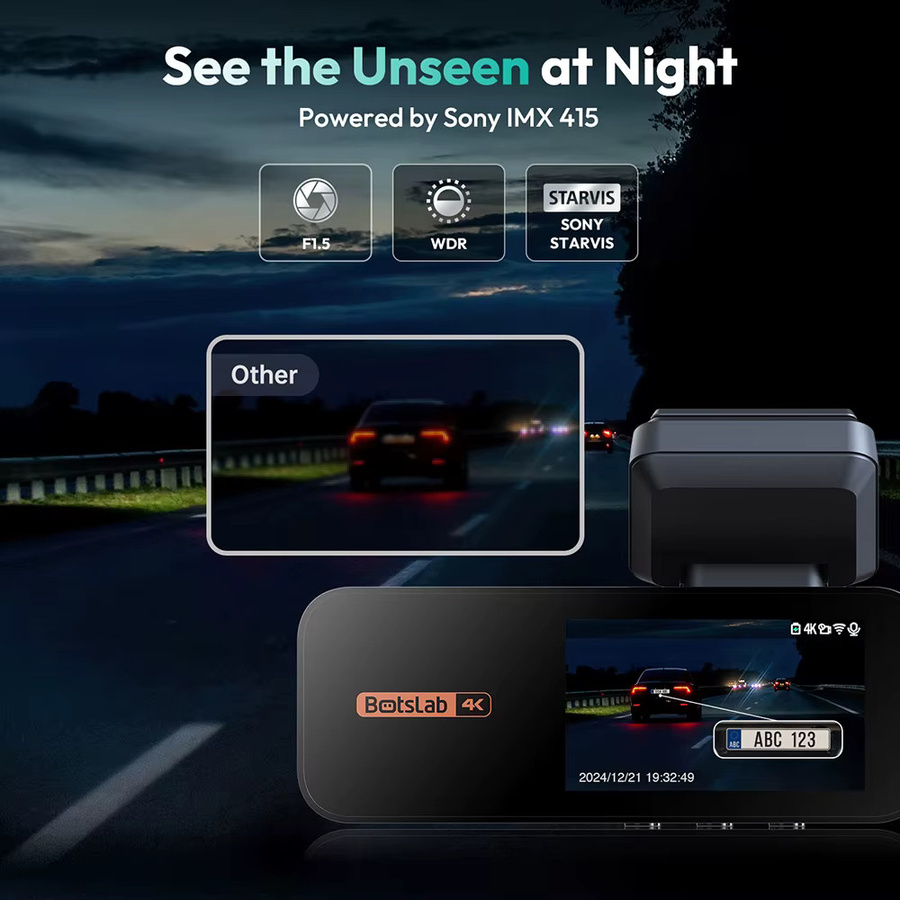 Botslab G980H Dual Dash Cam mit 4K UHD Auflösung, SONY Sensoren, Sprachsteuerung, ADAS, GPS und 5,8 GHz WLAN in Schwarz inklusive 64 GB Karte - Bild 4