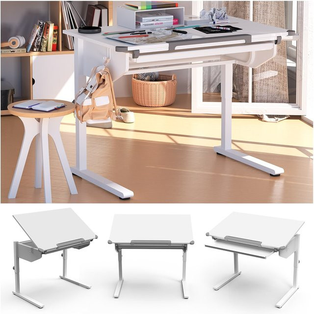 Vicco Schreibtisch Arc Weiß mit ausziehbarer Tastaturablage, Breite: 108 cm, Tiefe: 68 cm - Bild 1