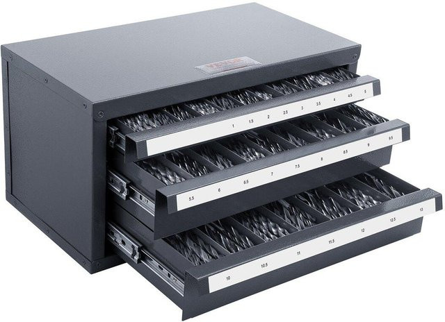 Bohrer-Spender-Schrank von Buying Solutions, MB mit drei Schubladen für Bohrer von 1 mm bis 13 mm, Stahl-Organizer mit Etiketten, stapelbar, Farbe: Grau, Orange oder Schwarz, B/T/H: 37,5 x 20,0 x 20,0 cm - Bild 1