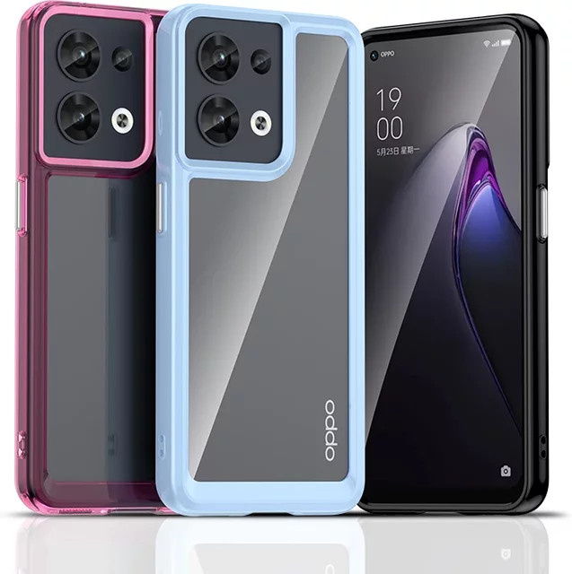 Stoßfeste Handyhülle für Oppo Reno 7, Reno 8 Pro, Reno T und Reno 10 5G mit TPU-Rahmen und Acryl-Rückseite in Schwarz - Bild 1