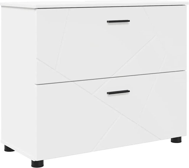 vidaXL Badezimmerschrank Weiß aus Holzwerkstoff und Metall mit Türen und Schubladen B/T/H: 76,5 x 35 x 64 cm - Bild 1