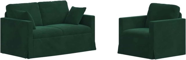 vidaXL Sofa Set 2-teilig Dunkelgrün Samt mit Metallrahmen B/T/H: 138 x 78 x 80 cm und 78 x 78 x 80 cm - Bild 1