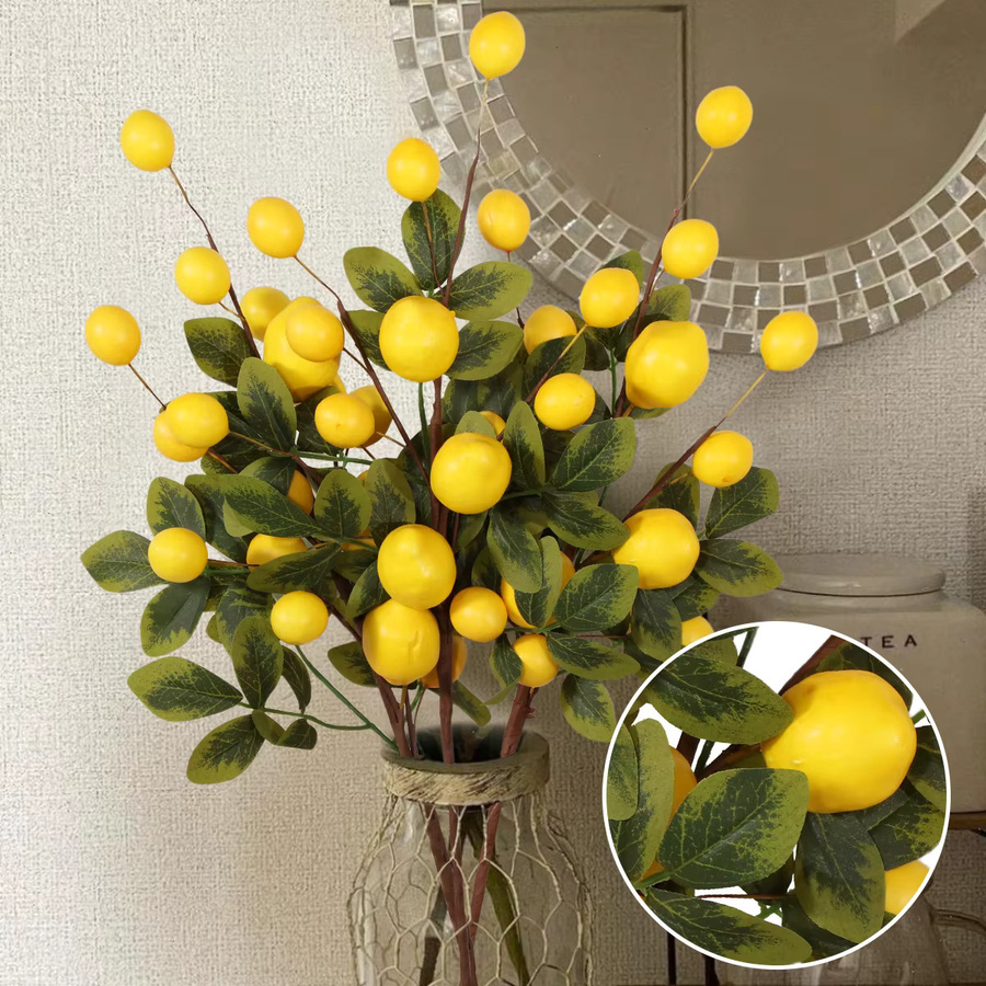 XIYA FLOWER Künstlicher Zitronenzweig mit Früchten in Gelb für mediterrane Vasenarrangements - Bild 6