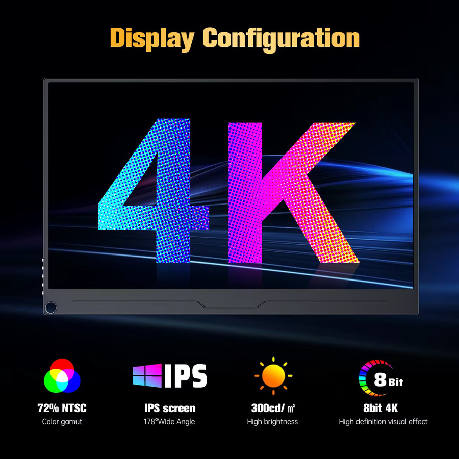 Unew Premium 15,6 Zoll tragbarer Gaming-Monitor in Schwarz mit 4K UHD IPS-Bildschirm für PC und Xbox - Bild 2