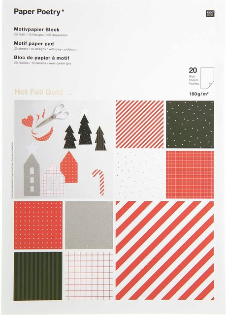 Rico Design Paper Poetry Motivpapierblock I love Christmas classic in Rot, Grün und Gold mit 30 Blatt A4 - Bild 1