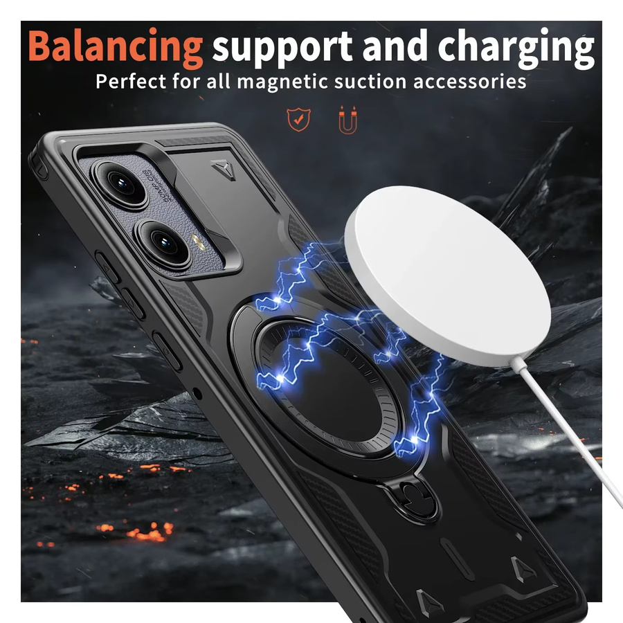 Magnetische Schutzhülle für Motorola Moto G Play, EDGE 5G, G Stylus, G5G und G Power 2024 in Schwarz mit Ständer und kabellosem Laden - Bild 2