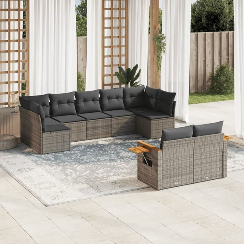Vidaxl Gartenmöbel-Set aus Polyrattan mit Kissen, 9-teilig, Grau, Modernes Design - Bild 1