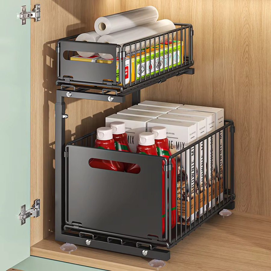 HGTUGO 2-stöckiger Unterschrank-Organizer aus Metall in Schwarz, verstellbar mit 5 Höhenstufen - Bild 4