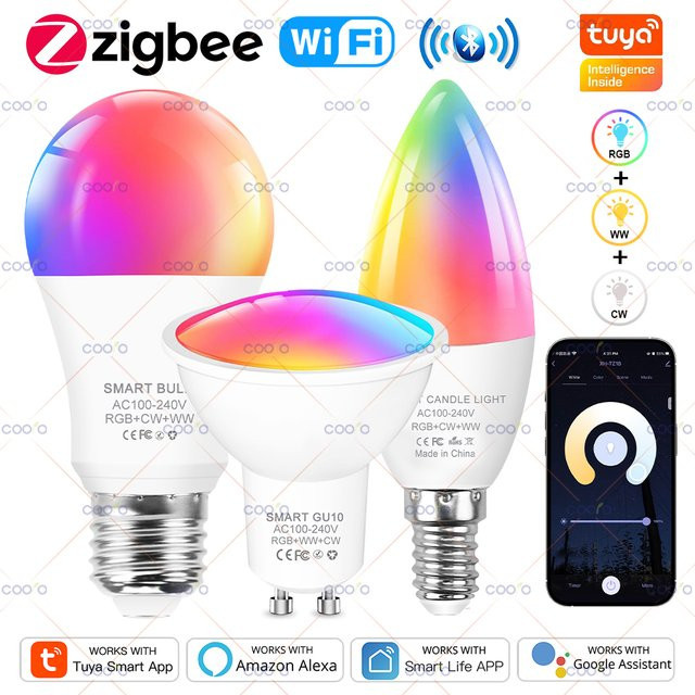 Tuya Smart RGB LED-Glühbirne mit WiFi, ZigBee und Bluetooth, dimmbar, kompatibel mit Alexa und Google Home, E27 GU10 E14 - Bild 1