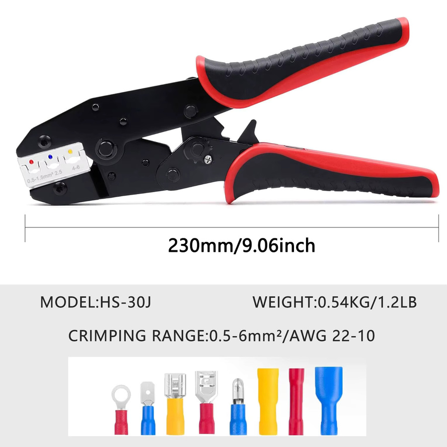 HS-30J Crimpzangen-Set für isolierte elektrische Steckverbinder, AWG 22–10 - Bild 4