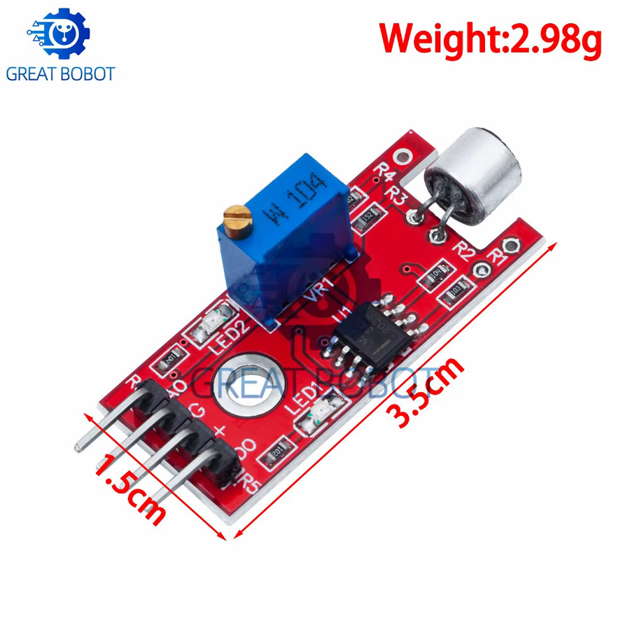 Baishundianzi Mikrofon-Sprach-Soundsensor-Erkennungsmodul für Arduino, AVR und PIC mit analogem und digitalem Ausgang, KY-038 und KY-037, Rot - Bild 2