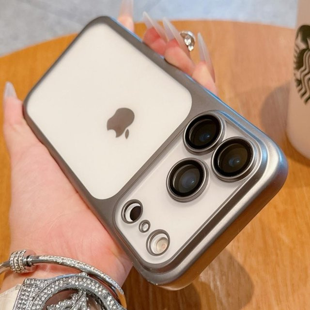 Matttransparente Handyhülle mit Galvanik-Rahmen und Linsenfolien-Schutz für iPhone 17 Pro Max, iPhone 17 Pro und iPhone 17 Air in Grau - Bild 1