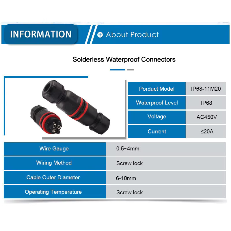 DIY GO Elektrischer wasserdichter Kabelsteckverbinder IP68 für Außenbereich, i-Typ Baugruppe, Schwarz, für Kabel 6-10mm - Bild 2